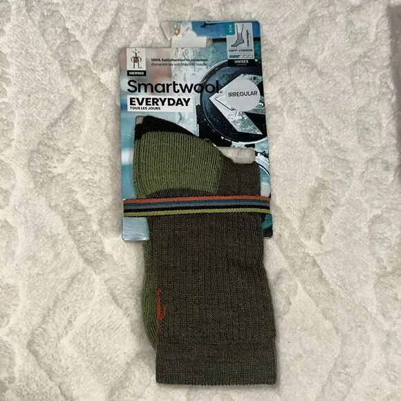 SmartWool S Unisex Camo Army Winter Moss Green Everyday Ribbed Wool Crew Socks - Picture 2 of 9